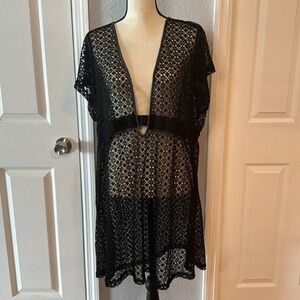 Club Z Collection Black Crochet Low Cut Swim Coverup. Sz 2x